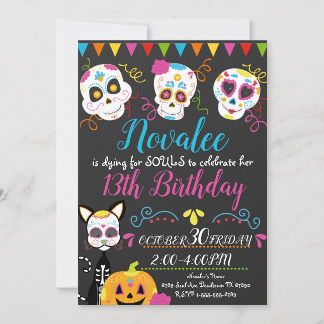 Personalised Sugar Skull Birthday Party Invitation (Front)