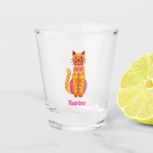 Personalised Sugar Skull Cat Halloween Shot Glass