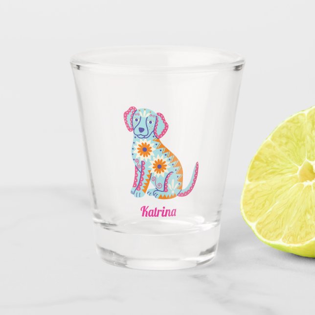 Personalised Sugar Skull Dog Halloween Shot Glass (Front)