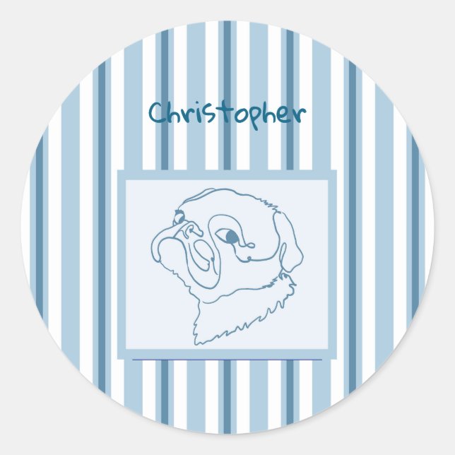 Personalised Summer Bath Pug Line Art Classic Round Sticker (Front)