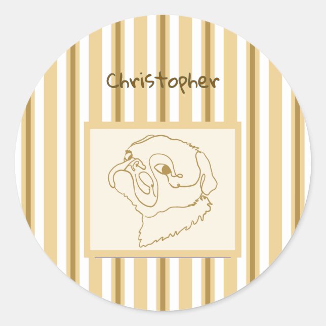 Personalised Summer Bath Pug Line Art Classic Round Sticker (Front)
