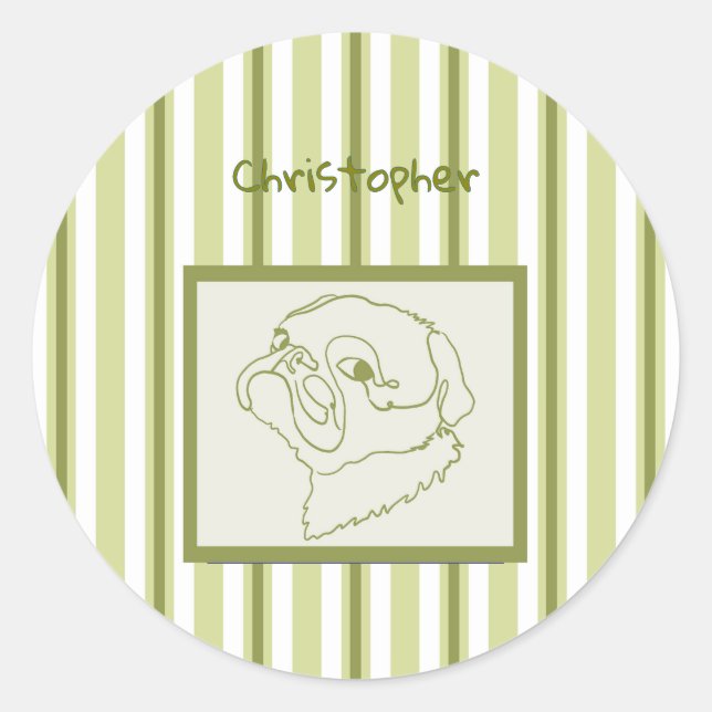 Personalised Summer Bath Pug Line Art Classic Round Sticker (Front)