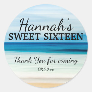 Personalised Summer Beach Sweet 16 Thank You Classic Round Sticker