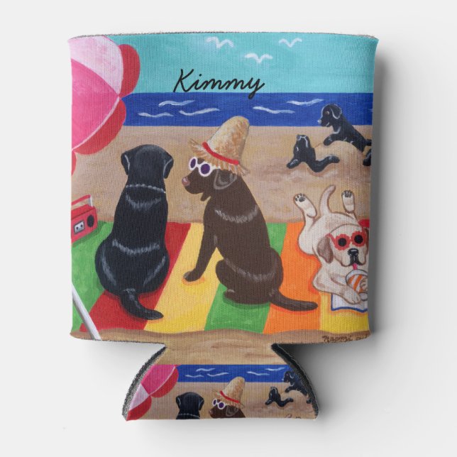 Personalised Summer Breeze Labradors Painting Can Cooler (Front)