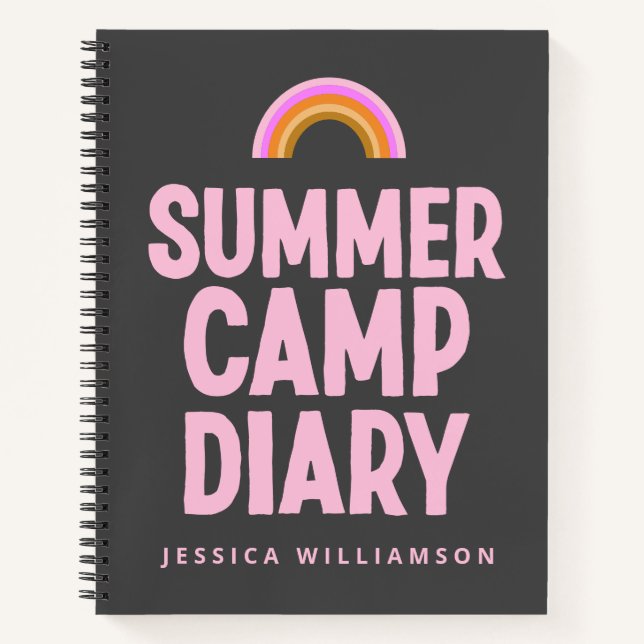 Personalised Summer Camp Diary Pink Rainbow  Notebook (Front)