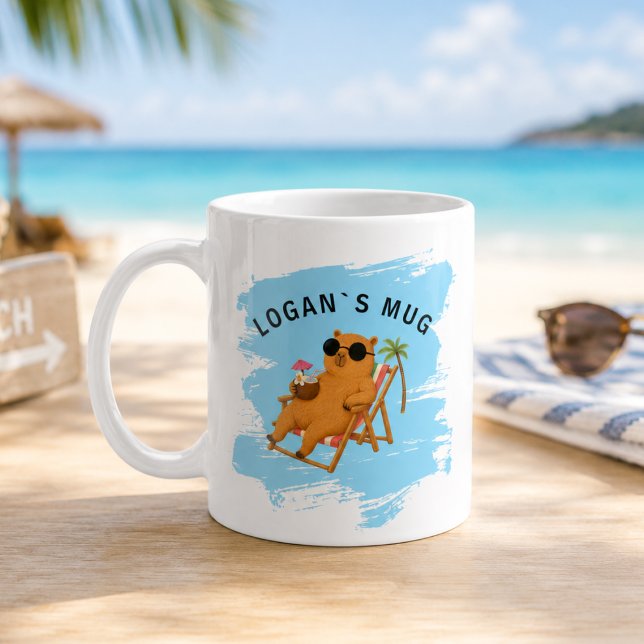 Personalised Summer Capybara Beach  Coffee Mug (Personalized Summer Capybara Beach Coffee Mug)