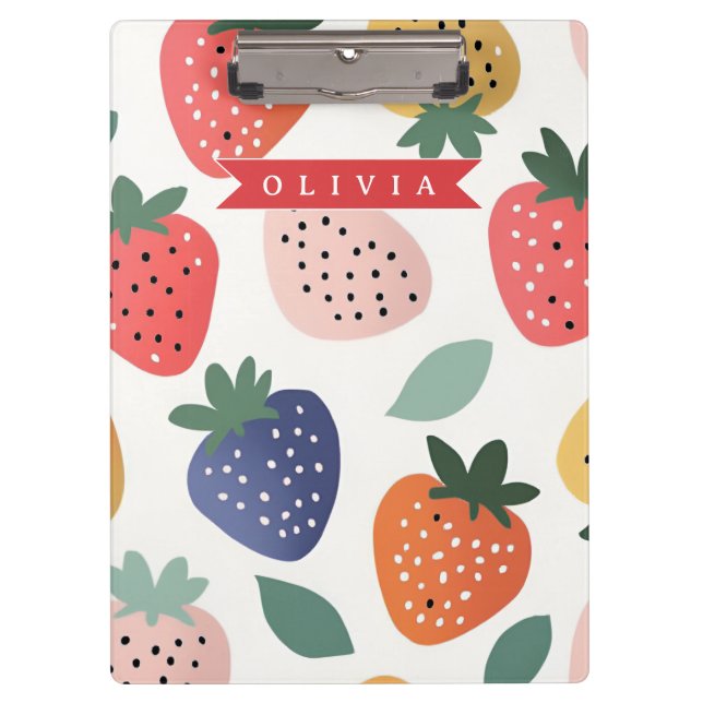 Personalised Summer Colourful Strawberry Pattern Clipboard (Front)