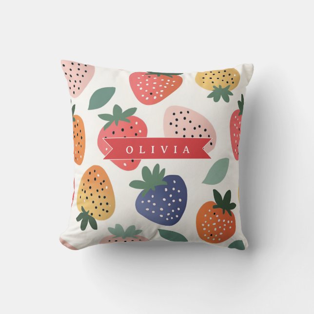 Personalised Summer Colourful Strawberry Pattern Cushion (Front)
