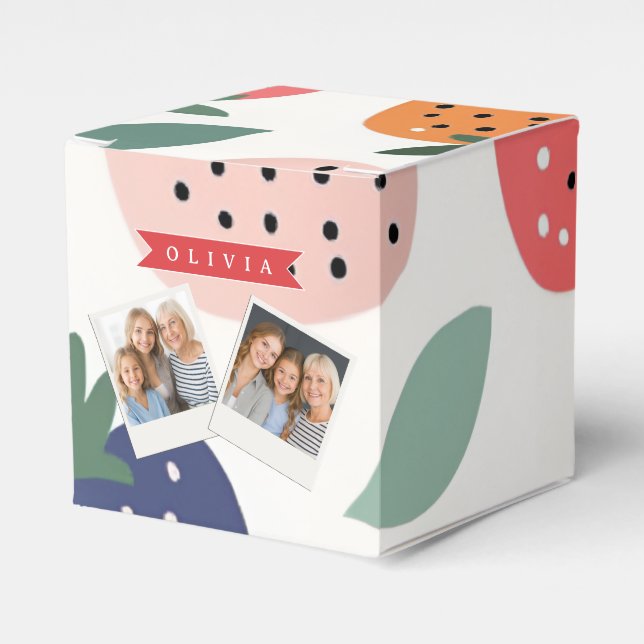 Personalised Summer Colourful Strawberry Pattern Favour Box (Front Side)