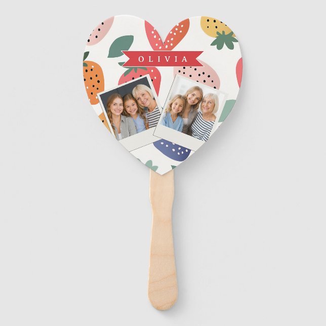 Personalised Summer Colourful Strawberry Pattern Hand Fan (Front)