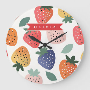 Personalised Summer Colourful Strawberry Pattern Large Clock