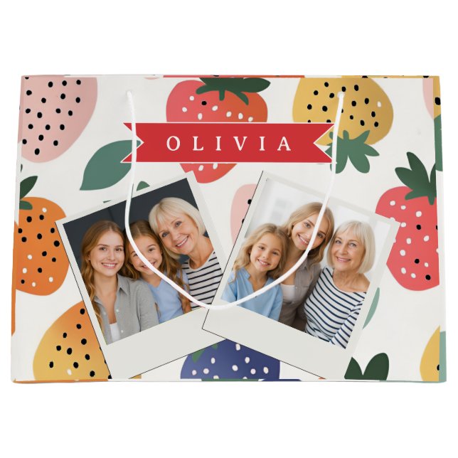 Personalised Summer Colourful Strawberry Pattern Large Gift Bag (Front)