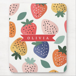 Personalised Summer Colourful Strawberry Pattern Mouse Mat