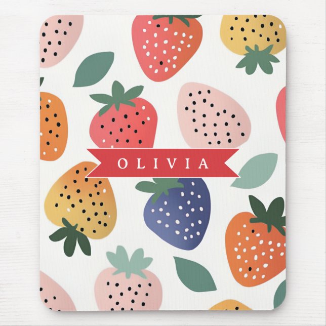 Personalised Summer Colourful Strawberry Pattern Mouse Mat (Front)