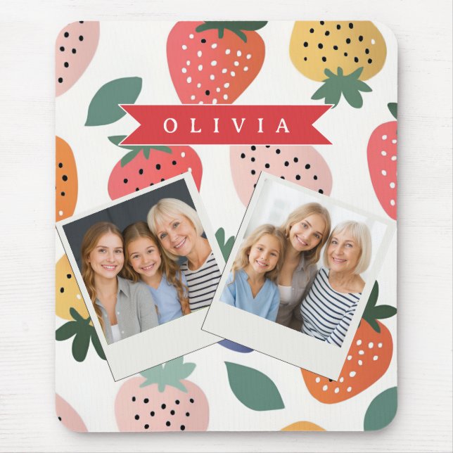 Personalised Summer Colourful Strawberry Pattern Mouse Mat (Front)