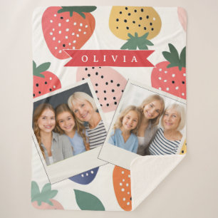 Personalised Summer Colourful Strawberry Pattern Sherpa Blanket