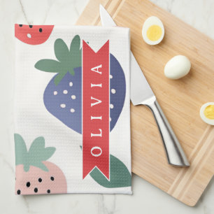Personalised Summer Colourful Strawberry Pattern Tea Towel