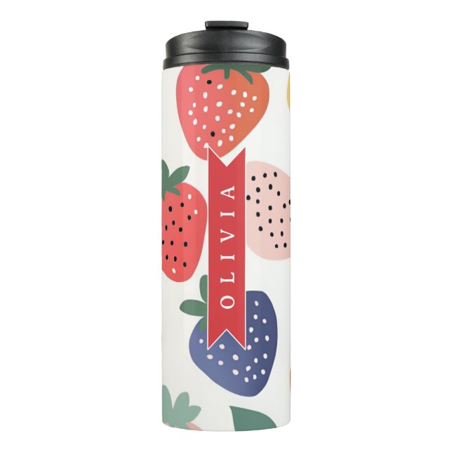 Personalised Summer Colourful Strawberry Pattern Thermal Tumbler (Front)