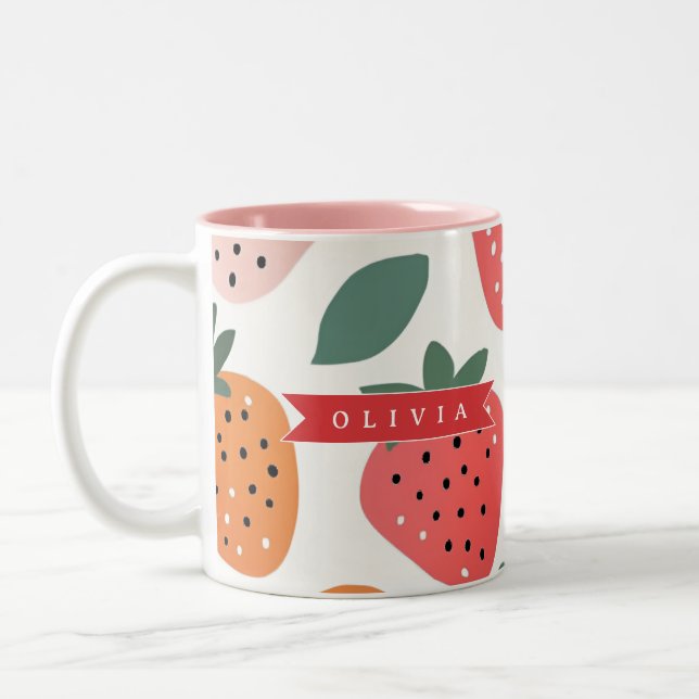 Personalised Summer Colourful Strawberry Pattern Two-Tone Coffee Mug (Left)