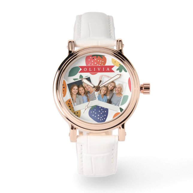 Personalised Summer Colourful Strawberry Pattern Watch (Front)