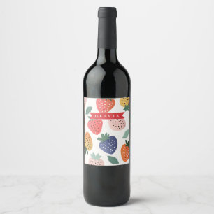 Personalised Summer Colourful Strawberry Pattern Wine Label
