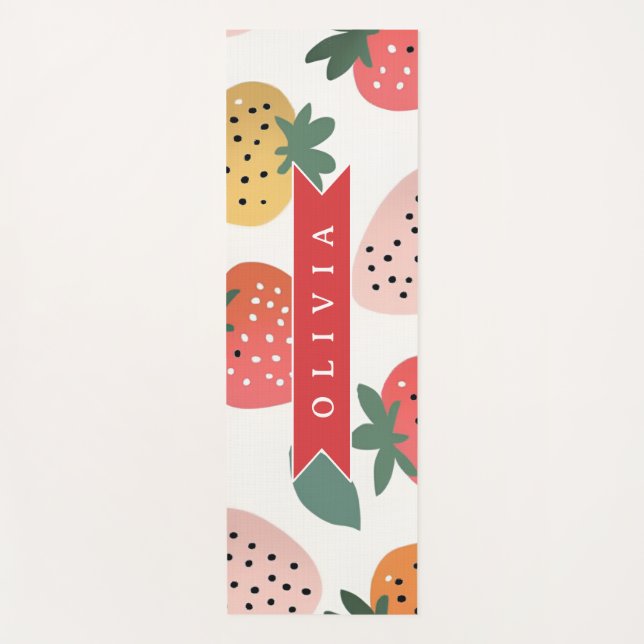 Personalised Summer Colourful Strawberry Pattern Yoga Mat (Front)