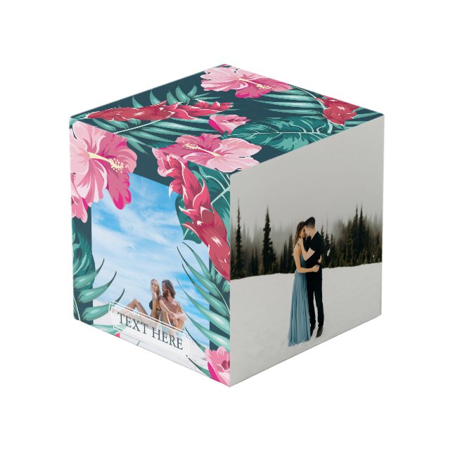 Personalised Summer Exotic Flowers design Cube (Front Angled)