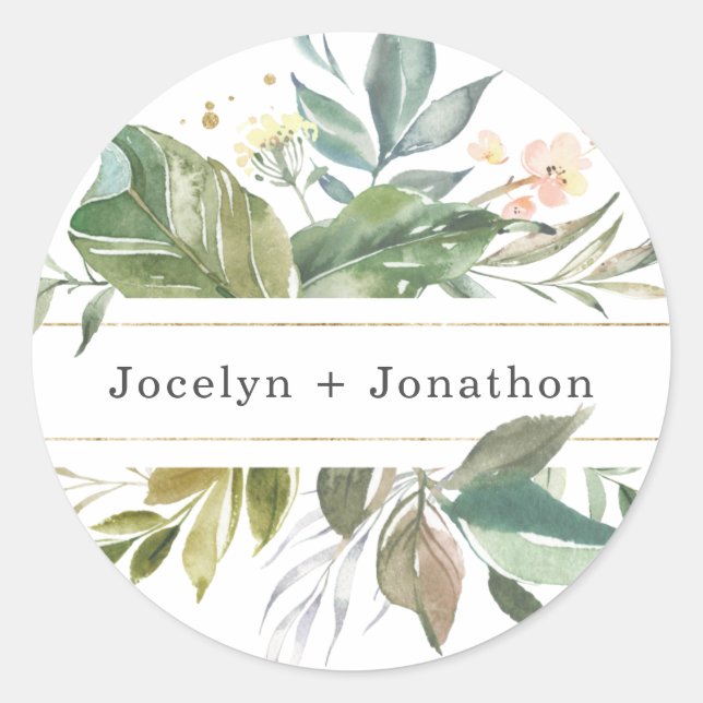 Personalised Summer Floral Wedding Favour Classic Round Sticker (Front)