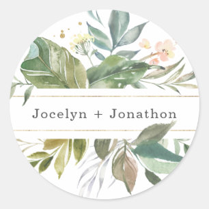 Personalised Summer Floral Wedding Favour Classic Round Sticker