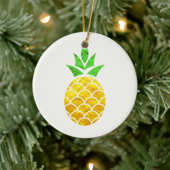Personalised Summer Foil Gold Geometric Pineapple. Ceramic Tree Decoration (Tree)