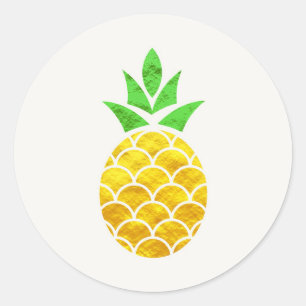 Personalised Summer Foil Gold Geometric Pineapple. Classic Round Sticker