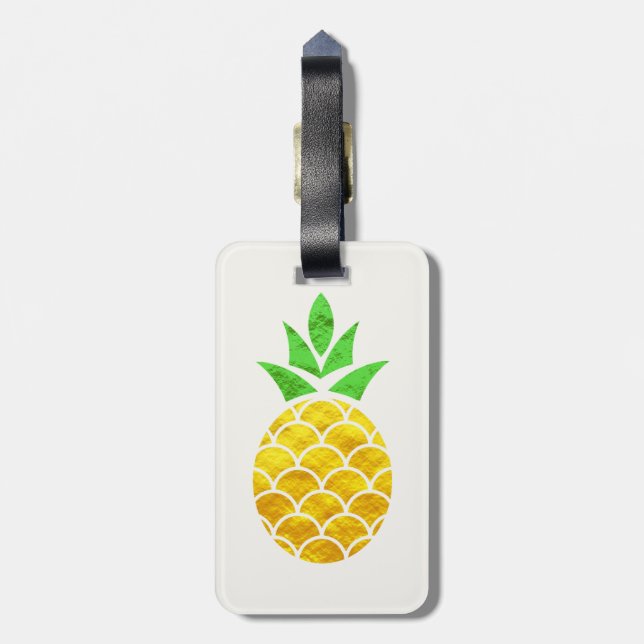Personalised Summer Foil Gold Geometric Pineapple  Luggage Tag (Back Vertical)