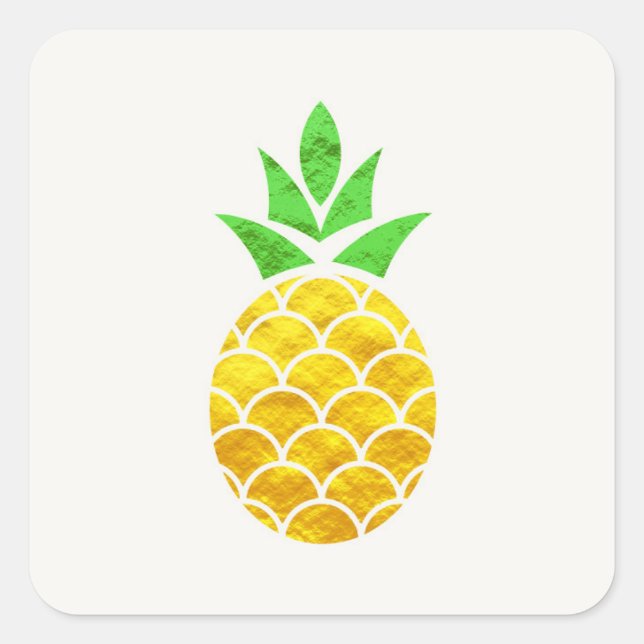 Personalised Summer Foil Gold Geometric Pineapple. Square Sticker (Front)