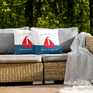 Personalised summer nautical beach house  cushion
