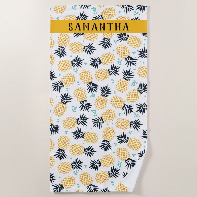 Personalised Summer Pineapple Pattern Beach Towel (Front)