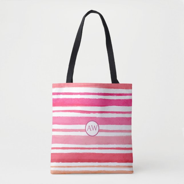 Personalised Summer Pink Stripey Monogram Tote Bag (Front)