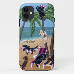 Personalised Summer Vacation Labradors Painting iPhone 11 Case