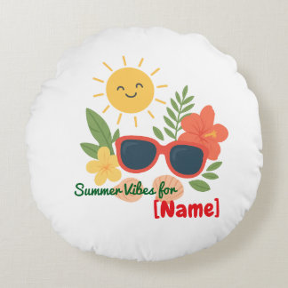 Personalised Summer Vibes for Name Round Pillow
