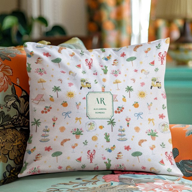 Personalised Summer Watercolor Monogram Cushion (Creator Uploaded)