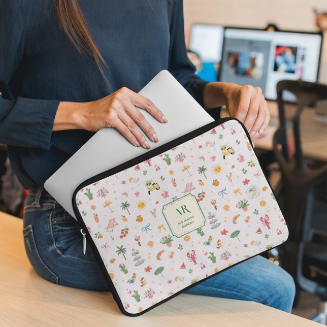 Personalised Summer Watercolor Monogram Laptop Sleeve (Creator Uploaded)