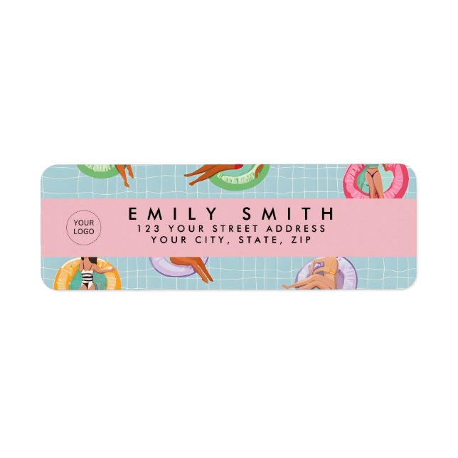 Personalised Summer Women Relaxing on Pool Floats (Front)