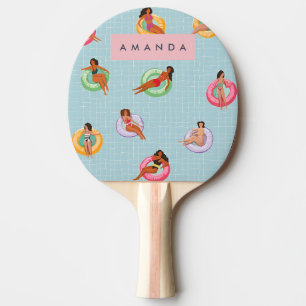 Personalised Summer Women Relaxing on Pool Floats Ping Pong Paddle