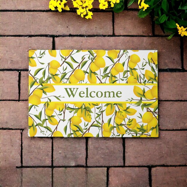 Personalised Summery Citrus Lemon Tree Branches  Doormat (Sunny and welcoming. Elevate your front entry with a new welcome mat.)