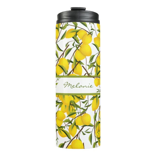 Personalised Summery Citrus Lemon Tree Branches Thermal Tumbler (Front)
