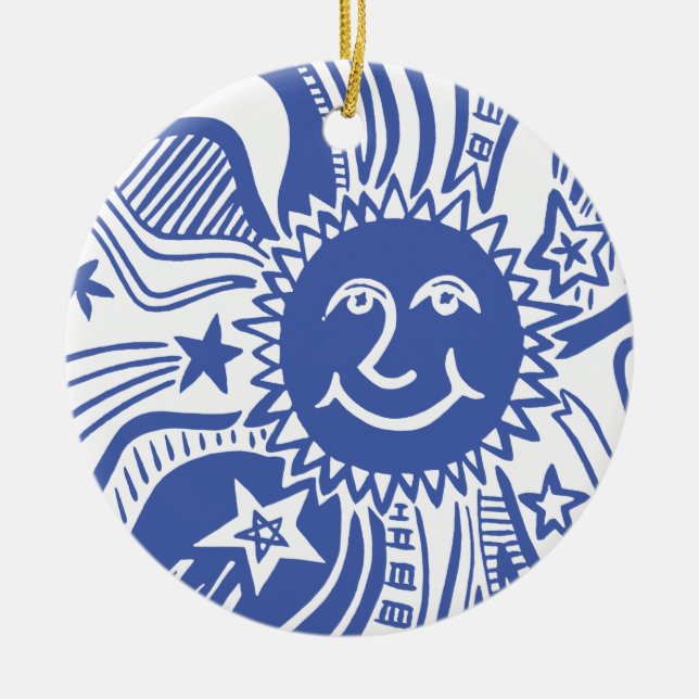 Personalised Sun Pattern Ceramic Tree Decoration (Front)