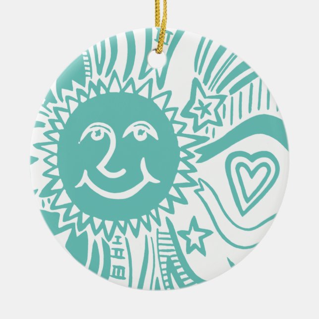 Personalised Sun Pattern Ceramic Tree Decoration (Front)