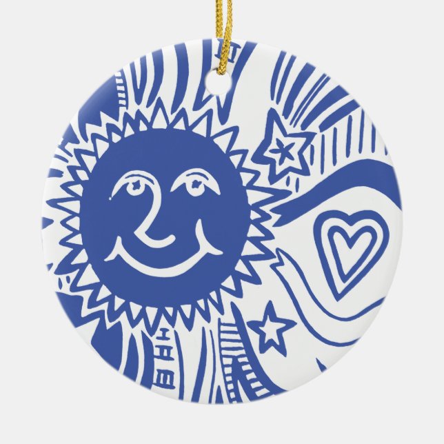 Personalised Sun Pattern Ceramic Tree Decoration (Front)