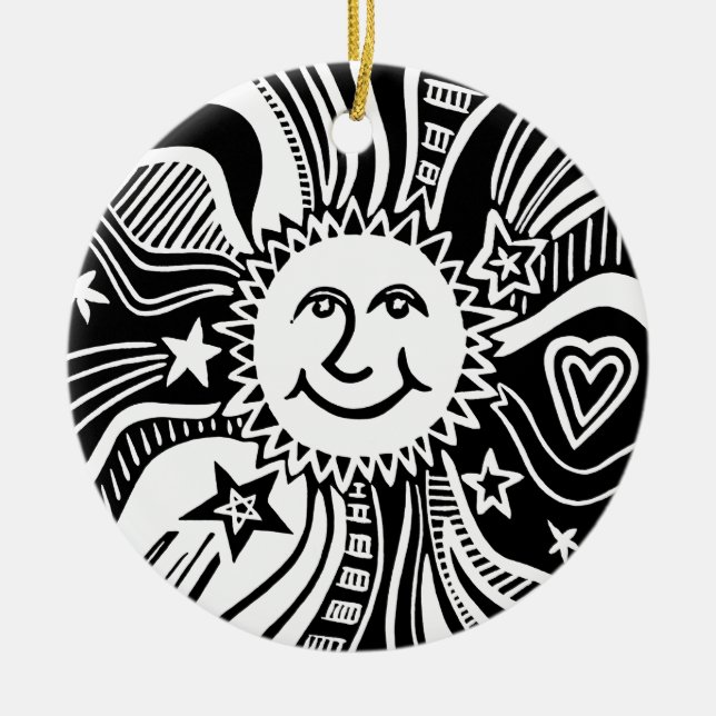 Personalised Sun Pattern Ceramic Tree Decoration (Front)