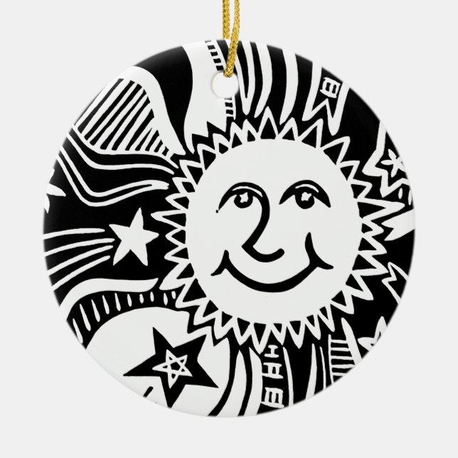 Personalised Sun Pattern Ceramic Tree Decoration (Front)