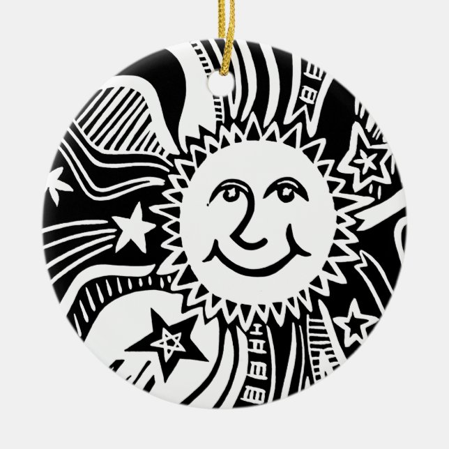 Personalised Sun Pattern Ceramic Tree Decoration (Front)